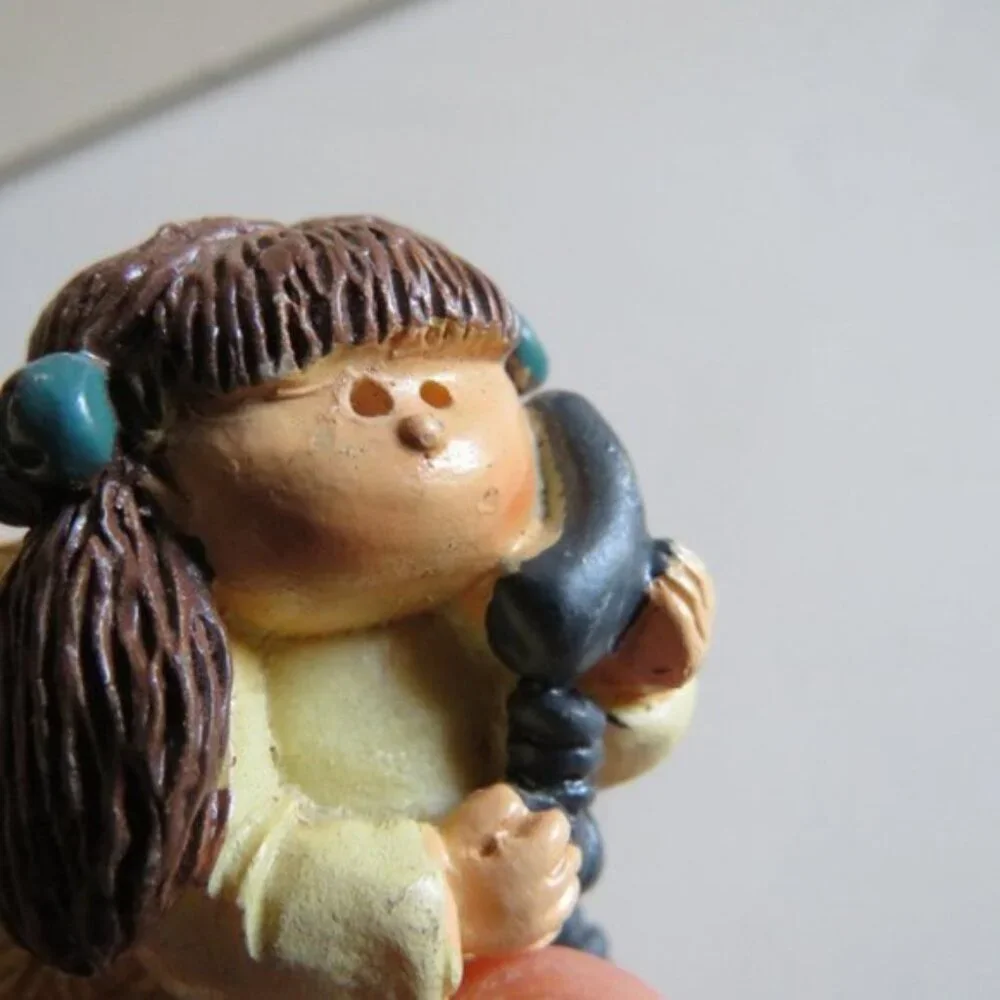 Vintage Miniature Angel Figurine with Telephone  Kitsch Resin Cherub Retro